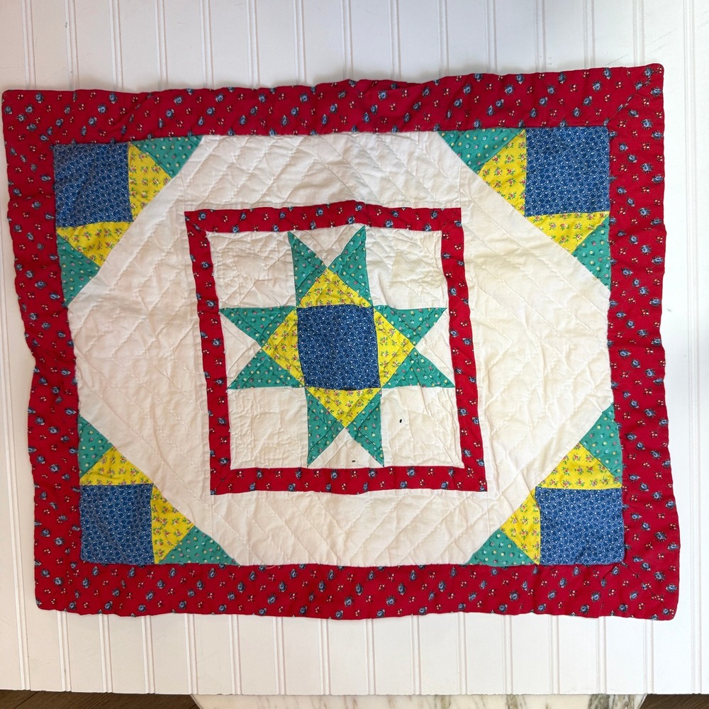 Vintage Handmade Quilted Pillow Sham Wall Hanging – Star Pattern